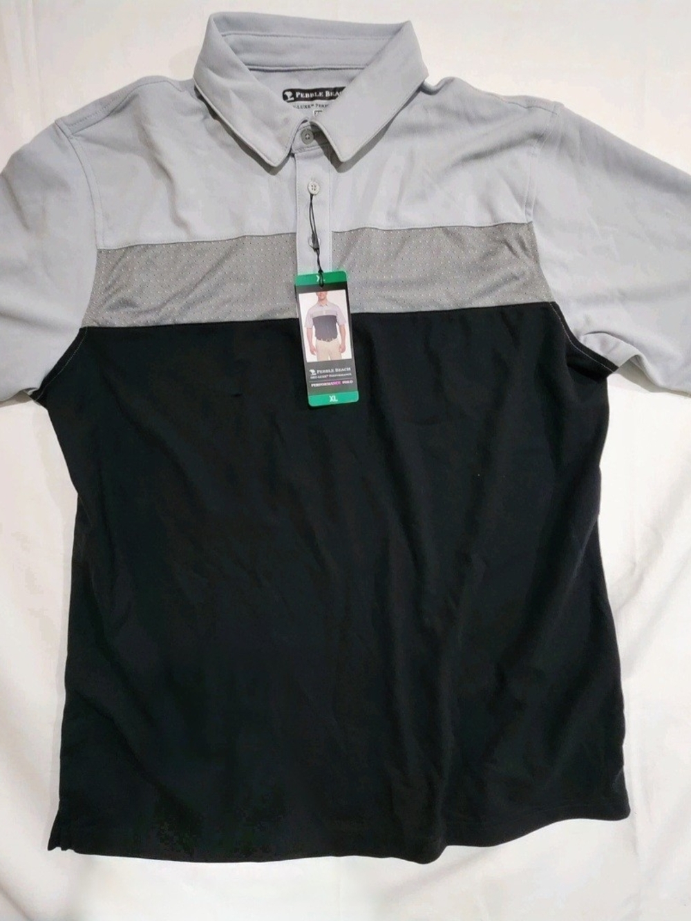 Pebble Beach Men's XL Dry-Luxe Performance Polo Shirt Gray Black Colorblock